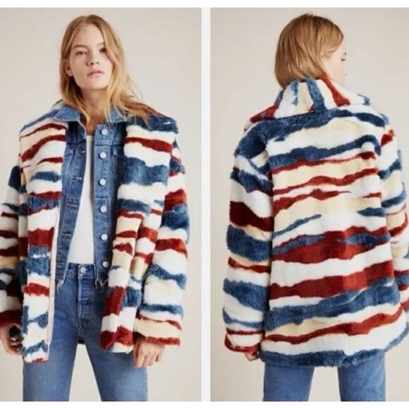 Anthropologie Jackets & Blazers - Anthropologie Leona Faux Fur Striped Collared Coat